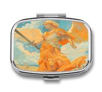 Portable Pill Case Angel Holding Sword Printed Small Pill Box Portable Pill Container Holder to Hold Vitamins Medication Fish Oil and Supplements