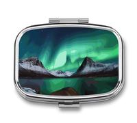 Portable Pill Case Aurora Borealis Printed Small Pill Box Portable Pill Container Holder to Hold Vitamins Medication Fish Oil and Supplements