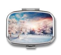 Portable Pill Case Beautiful Landscape Trees Snow Flakes Printed Small Pill Box Portable Pill Container Holder to Hold Vitamins Medication Fish Oil and Supplements