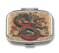 Portable Pill Case Beige Dragon Pattern Printed Small Pill Box Portable Pill Container Holder to Hold Vitamins Medication Fish Oil and Supplements