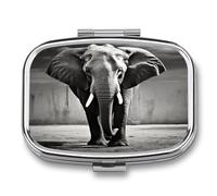 Portable Pill Case Black and White Elephant Printed Small Pill Box Portable Pill Container Holder to Hold Vitamins Medication Fish Oil and Supplements