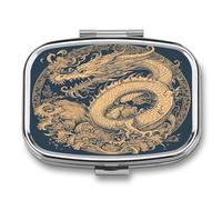 Portable Pill Case Blue Oriental Dragon Printed Small Pill Box Portable Pill Container Holder to Hold Vitamins Medication Fish Oil and Supplements