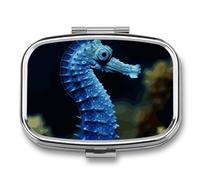 Portable Pill Case Blue Seahorse Printed Small Pill Box Portable Pill Container Holder to Hold Vitamins Medication Fish Oil and Supplements