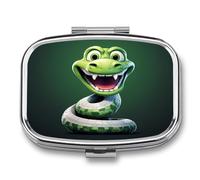 Portable Pill Case Cartoon Snake Green Printed Small Pill Box Portable Pill Container Holder to Hold Vitamins Medication Fish Oil and Supplements
