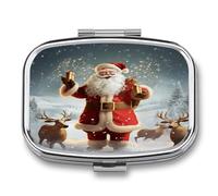 Portable Pill Case Christmas Santa Claus Printed Small Pill Box Portable Pill Container Holder to Hold Vitamins Medication Fish Oil and Supplements
