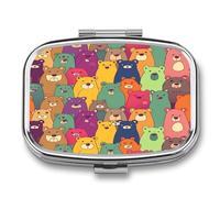 Portable Pill Case Colorful Bears Printed Small Pill Box Portable Pill Container Holder to Hold Vitamins Medication Fish Oil and Supplements