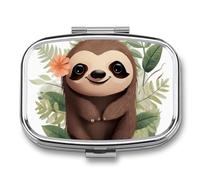 Portable Pill Case Cute Cartoon Sloth Printed Small Pill Box Portable Pill Container Holder to Hold Vitamins Medication Fish Oil and Supplements