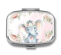Portable Pill Case Cute Elephant Printed Small Pill Box Portable Pill Container Holder to Hold Vitamins Medication Fish Oil and Supplements