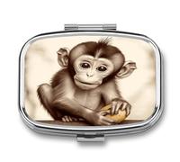 Portable Pill Case Cute Monkey Printed Small Pill Box Portable Pill Container Holder to Hold Vitamins Medication Fish Oil and Supplements