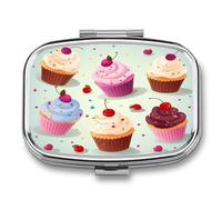Portable Pill Case Delicious Cupcakes Printed Small Pill Box Portable Pill Container Holder to Hold Vitamins Medication Fish Oil and Supplements
