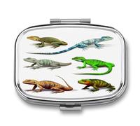 Portable Pill Case Different Types of Lizard Printed Small Pill Box Portable Pill Container Holder to Hold Vitamins Medication Fish Oil and Supplements