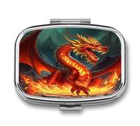 Portable Pill Case Dragon King in Fire Printed Small Pill Box Portable Pill Container Holder to Hold Vitamins Medication Fish Oil and Supplements
