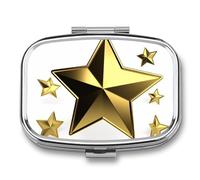 Portable Pill Case Gold Star Printed Small Pill Box Portable Pill Container Holder to Hold Vitamins Medication Fish Oil and Supplements