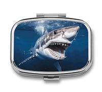 Portable Pill Case Great White Shark Opens Mouth Printed Small Pill Box Portable Pill Container Holder to Hold Vitamins Medication Fish Oil and Supplements