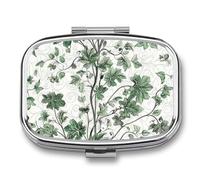 Portable Pill Case Green Leaves and Vines Printed Small Pill Box Portable Pill Container Holder to Hold Vitamins Medication Fish Oil and Supplements