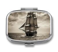 Portable Pill Case Nautical Sailing Pirate Theme Printed Small Pill Box Portable Pill Container Holder to Hold Vitamins Medication Fish Oil and Supplements