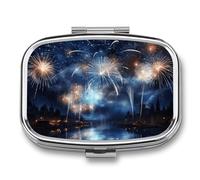 Portable Pill Case New Year Pyrotechnics Printed Small Pill Box Portable Pill Container Holder to Hold Vitamins Medication Fish Oil and Supplements