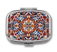 Portable Pill Case Patchwork Moroccan Printed Small Pill Box Portable Pill Container Holder to Hold Vitamins Medication Fish Oil and Supplements