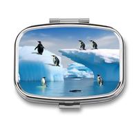 Portable Pill Case Penguins On The Iceberg Printed Small Pill Box Portable Pill Container Holder to Hold Vitamins Medication Fish Oil and Supplements