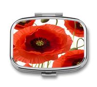 Portable Pill Case Poppy Flowers Printed Small Pill Box Portable Pill Container Holder to Hold Vitamins Medication Fish Oil and Supplements