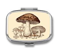 Portable Pill Case Vintage Mushrooms Drawing Printed Small Pill Box Portable Pill Container Holder to Hold Vitamins Medication Fish Oil and Supplements