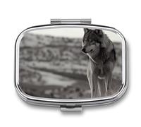 Portable Pill Case Wolf On The Grass Printed Small Pill Box Portable Pill Container Holder to Hold Vitamins Medication Fish Oil and Supplements