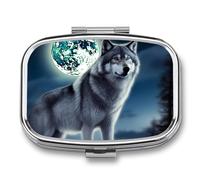 Portable Pill Case Wolf Under Moon Printed Small Pill Box Portable Pill Container Holder to Hold Vitamins Medication Fish Oil and Supplements