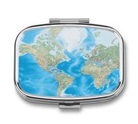 Portable Pill Case World Map Printed Small Pill Box Portable Pill Container Holder to Hold Vitamins Medication Fish Oil and Supplements