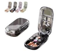 Portable Pill Cutter Box, Pill Cutter Splitter for Small and Tiny Pills with Stainless Steel and Centering Guide Tablet, Accurate Pills Alignment, Cutters Halves/Third/Quarters (Black)