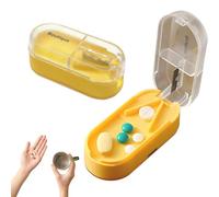 Portable Pill Cutter, Pill Box, for Small or Large Pills, Pill Splitter, with Stainless Blade and Storage Compartment, Cutting & Storage in One Pill Splitter for Travel, School (Yellow)