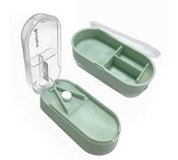 Portable Pill Cutter, Pill Box, for Small or Large Pills, Pill Splitter, with Stainless Blade and Storage Compartment, Cutting & Storage in One Pill Splitter for Travel, School (Green)
