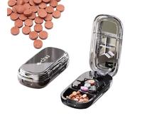 Portable Pill Cutter,Pills Cutter Splitter for Small and Tiny Pills,Caketotu 1/2 1/3 1/4 Adjustable Pill Splitter with Centering Device with Stainless Steel Blades and Storage Box (Black, 1pcs)