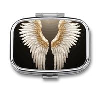 Portable Pill Organizer Angel Wing Small Pill Box 2 Compartment Medicine Vitamin Organizer Travel Medicine Organizer with Mirror & Button Closure Cute Medication Case for Purse