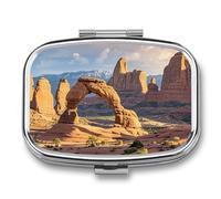 Portable Pill Organizer Arches National Park Small Pill Box 2 Compartment Medicine Vitamin Organizer Travel Medicine Organizer with Mirror & Button Closure Cute Medication Case for Purse