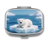Portable Pill Organizer Arctic Polar Bear Small Pill Box 2 Compartment Medicine Vitamin Organizer Travel Medicine Organizer with Mirror & Button Closure Cute Medication Case for Purse