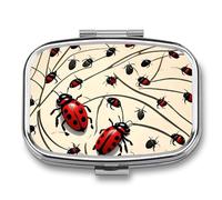 Portable Pill Organizer Art Ladybug Small Pill Box 2 Compartment Medicine Vitamin Organizer Travel Medicine Organizer with Mirror & Button Closure Cute Medication Case for Purse
