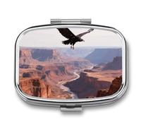 Portable Pill Organizer Black Vulture Over Canyon Small Pill Box 2 Compartment Medicine Vitamin Organizer Travel Medicine Organizer with Mirror & Button Closure Cute Medication Case for Purse