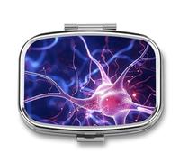 Portable Pill Organizer Blue Nerve Cell Small Pill Box 2 Compartment Medicine Vitamin Organizer Travel Medicine Organizer with Mirror & Button Closure Cute Medication Case for Purse