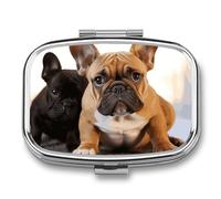 Portable Pill Organizer Cute French Bulldog Small Pill Box 2 Compartment Medicine Vitamin Organizer Travel Medicine Organizer with Mirror & Button Closure Cute Medication Case for Purse