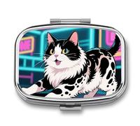 Portable Pill Organizer Domestic Cat Small Pill Box 2 Compartment Medicine Vitamin Organizer Travel Medicine Organizer with Mirror & Button Closure Cute Medication Case for Purse