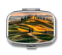 Portable Pill Organizer Italy-Tuscan Small Pill Box 2 Compartment Medicine Vitamin Organizer Travel Medicine Organizer with Mirror & Button Closure Cute Medication Case for Purse