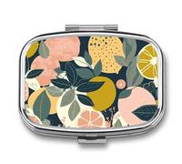Portable Pill Organizer Lemon Citrus Pattern Small Pill Box 2 Compartment Medicine Vitamin Organizer Travel Medicine Organizer with Mirror & Button Closure Cute Medication Case for Purse