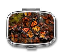 Portable Pill Organizer Monarch Butterflies Small Pill Box 2 Compartment Medicine Vitamin Organizer Travel Medicine Organizer with Mirror & Button Closure Cute Medication Case for Purse