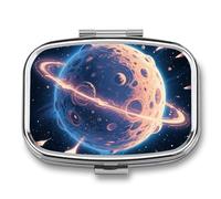 Portable Pill Organizer Mysterious Planet Small Pill Box 2 Compartment Medicine Vitamin Organizer Travel Medicine Organizer with Mirror & Button Closure Cute Medication Case for Purse