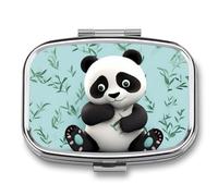 Portable Pill Organizer Panda Star Small Pill Box 2 Compartment Medicine Vitamin Organizer Travel Medicine Organizer with Mirror & Button Closure Cute Medication Case for Purse