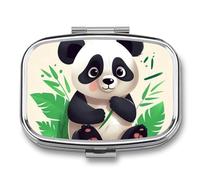 Portable Pill Organizer Panda Star Small Pill Box 2 Compartment Medicine Vitamin Organizer Travel Medicine Organizer with Mirror & Button Closure Cute Medication Case for Purse