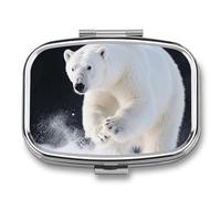 Portable Pill Organizer Polar Bear Small Pill Box 2 Compartment Medicine Vitamin Organizer Travel Medicine Organizer with Mirror & Button Closure Cute Medication Case for Purse