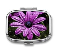 Portable Pill Organizer Purple Daisy Small Pill Box 2 Compartment Medicine Vitamin Organizer Travel Medicine Organizer with Mirror & Button Closure Cute Medication Case for Purse
