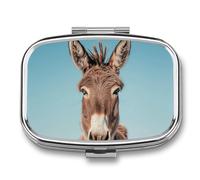 Portable Pill Organizer Real Image of Donkey Small Pill Box 2 Compartment Medicine Vitamin Organizer Travel Medicine Organizer with Mirror & Button Closure Cute Medication Case for Purse