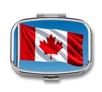 Portable Pill Organizer Retro Canada Flag Small Pill Box 2 Compartment Medicine Vitamin Organizer Travel Medicine Organizer with Mirror & Button Closure Cute Medication Case for Purse